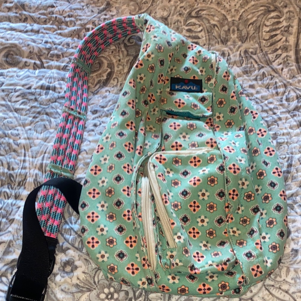 KAVU Teal and Pink Patterned Backpack